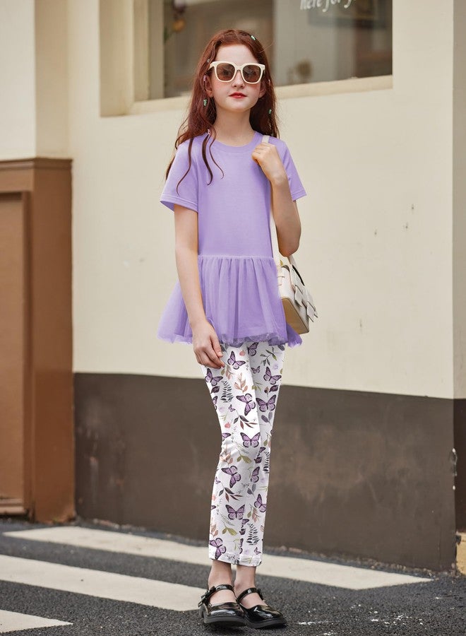 Arshiner Girls 2 Piece Outfits Fall Clothing Sets Short Sleeve Mesh Hem Dress Tops and Sweatpants Sweatsuits Tracksuits 9-10 Years - Image 3