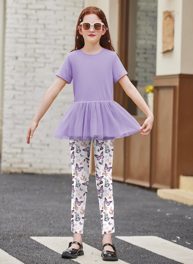 Arshiner Girls 2 Piece Outfits Fall Clothing Sets Short Sleeve Mesh Hem Dress Tops and Sweatpants Sweatsuits Tracksuits 9-10 Years - Image 2