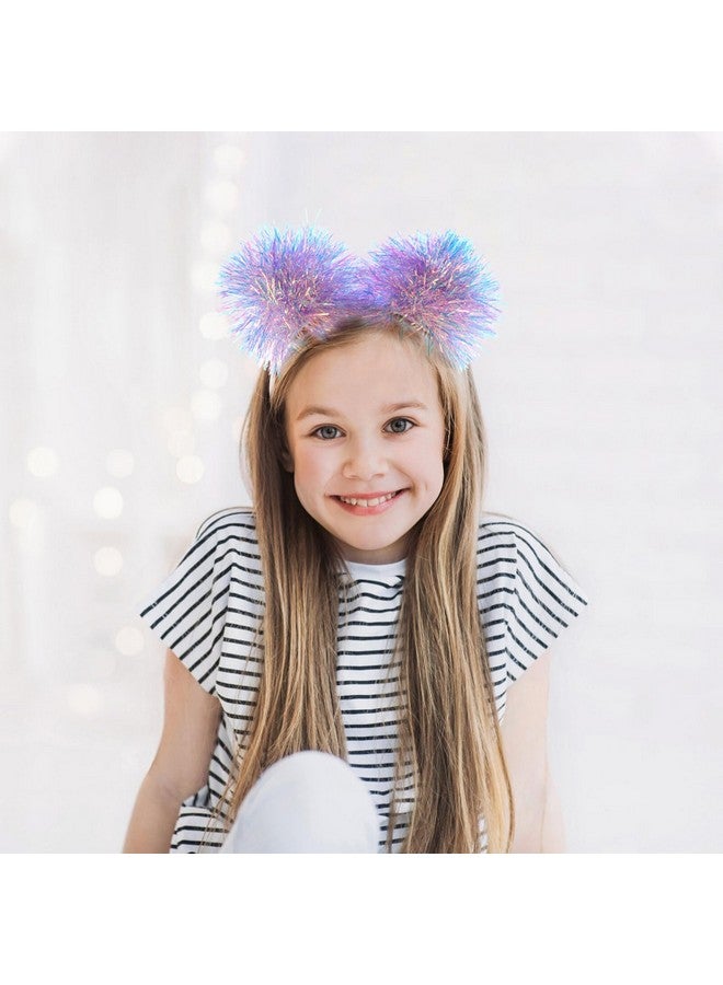 Beaupretty Pom Pom Headband Glitter Tinsel Boppers Hair Band Snowflake Fluffy Ball Hair Accessories For Christmas Party Purple - Image 4