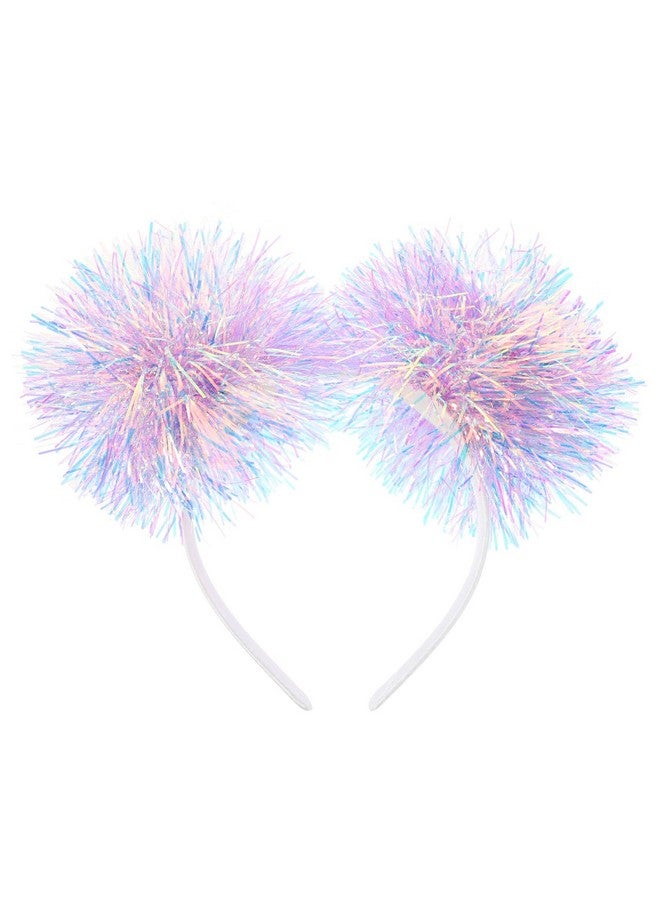 Beaupretty Pom Pom Headband Glitter Tinsel Boppers Hair Band Snowflake Fluffy Ball Hair Accessories For Christmas Party Purple - Image 1