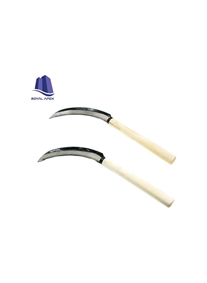 Royal Apex 2 Pcs Lightweight Gardening Grass Sickle Steel Sharp Wooden Handle Weeding Garden Tool - Image 2