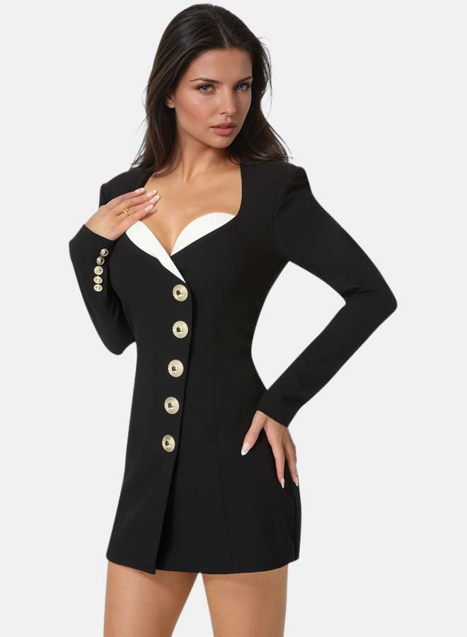 bebe Tailored Black & White Romper - Image 3