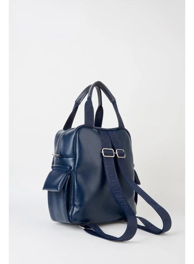 Vivaq Women's Swan Navy Blue Multi-Pocket Zippered & Covered Adjustable Strap Travel & Daily Backpack.