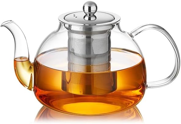 DOPUDO 40OZ 1200ML Glass Teapot with Infuser Stovetop Safe Clear Glass Tea Pot Kettle Borosilicate Tea Pot with Infusers Filter for Loose Tea Tea Kettle Dishwasher Safe