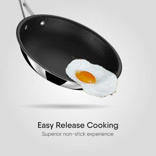 Stahl Artisan Schild 2 L, 24 cm Frypan Triply Stainless Steel + PEEK-Reinforced Non-Stick Fry Pan | Induction & Gas Compatible | with Glass Lid | Manufacturer Warranty - Image 4
