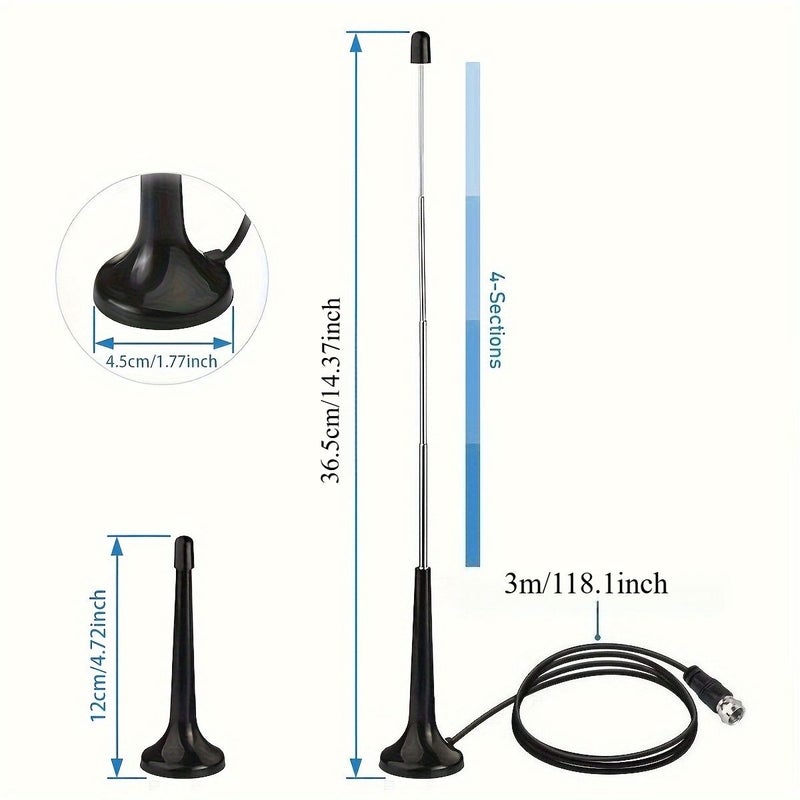 Black FM Radio Antenna with Coaxial Cable for Home Stereo Receiver - Image 2