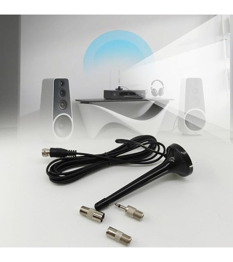 Black FM Radio Antenna with Coaxial Cable for Home Stereo Receiver - Image 1