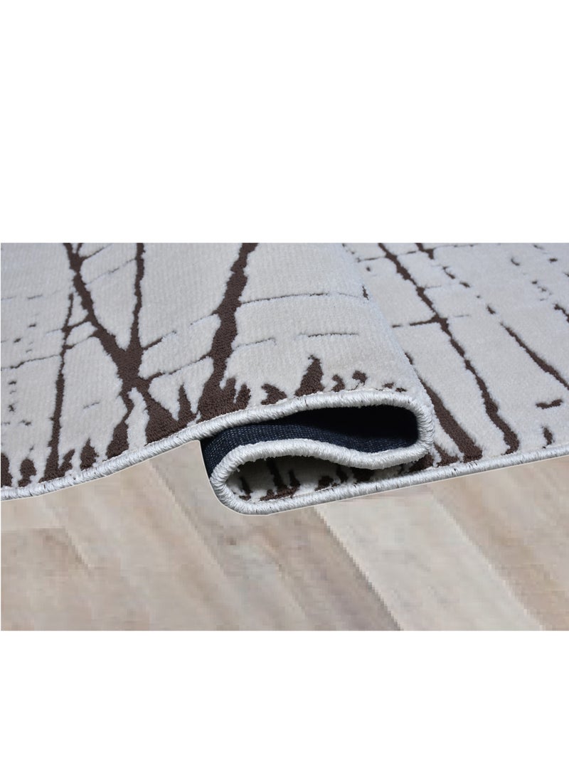 سجادة هندية سميكة مضادة للانزلاق مصنوعة آليًا من MESSONI-Ivory-Brown-190x290 سم - Image 4