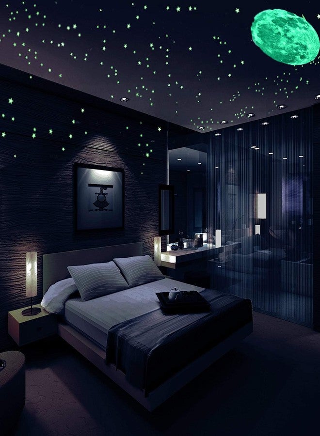 Desi Rang Glow in The Dark Stars & Moon (407 Tiny Stars, one 30 cm Moon, Green) Wall Stickers 3D Luminous Ceiling Decals for Kids Bedroom, Nursery & Home Decor Self-Adhesive Radium Starry Sky Set - Image 5
