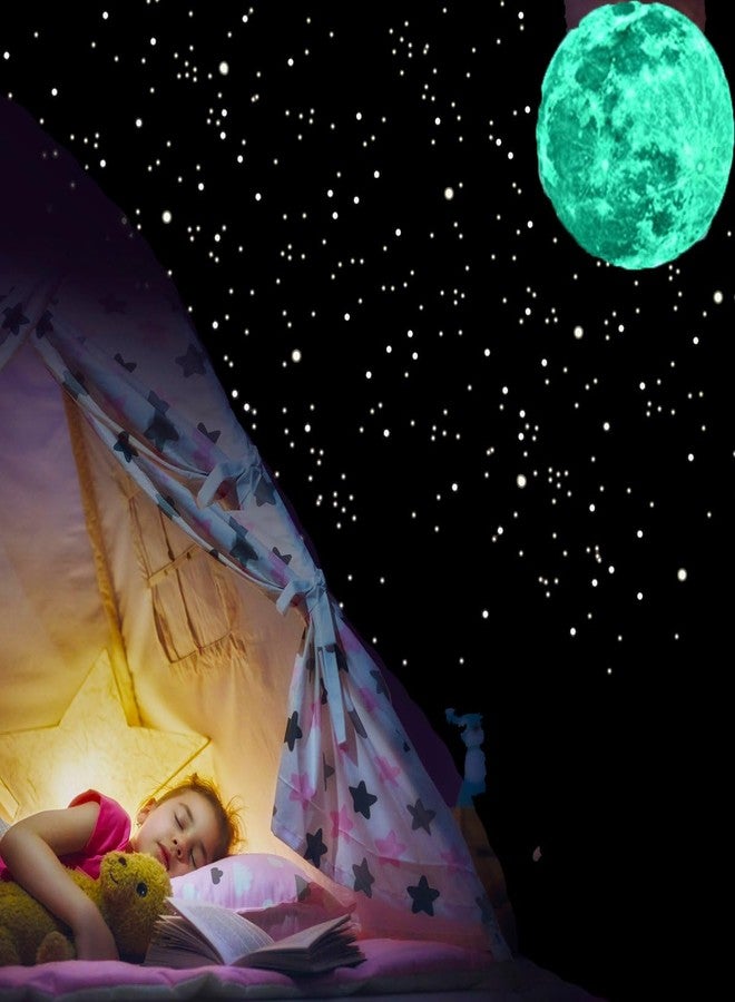Desi Rang Glow in The Dark Stars & Moon (407 Tiny Stars, one 30 cm Moon, Green) Wall Stickers 3D Luminous Ceiling Decals for Kids Bedroom, Nursery & Home Decor Self-Adhesive Radium Starry Sky Set - Image 2