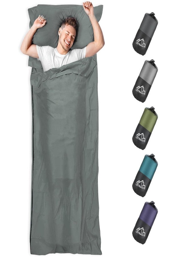 LSTRAGY Sleeping Bag Liner, Updated Adult Sleep Sack & Travel Sheets with Foot Zipper, Lightweight and Portable Camping Sleeping Bag Liners - Ideal for Backpacking, Hostels and Camping Dark Gray - Image 1
