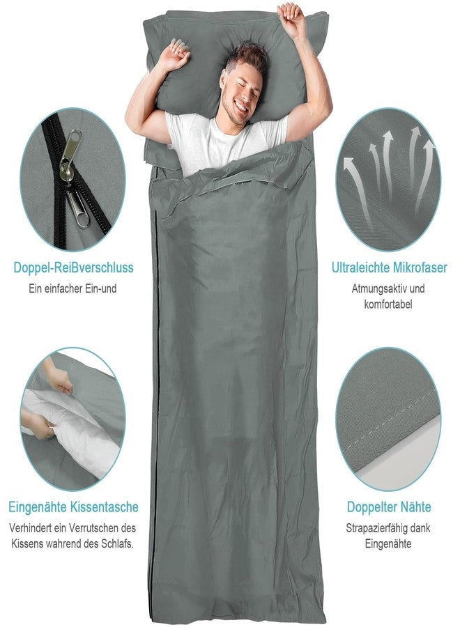 LSTRAGY Sleeping Bag Liner, Updated Adult Sleep Sack & Travel Sheets with Foot Zipper, Lightweight and Portable Camping Sleeping Bag Liners - Ideal for Backpacking, Hostels and Camping Dark Gray - Image 2
