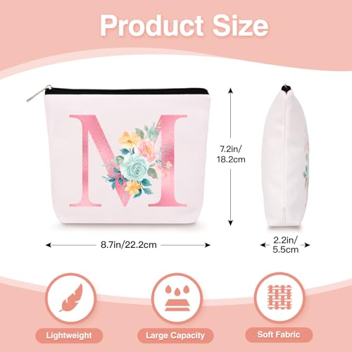 Lingdeer Personalized Makeup Bag with Initial Keychain, Custom Initial Monogram Small Travel Cosmetic Toiletry Bag, Birthday Gifts for Women Bridesmaid Teacher (M) - Image 3