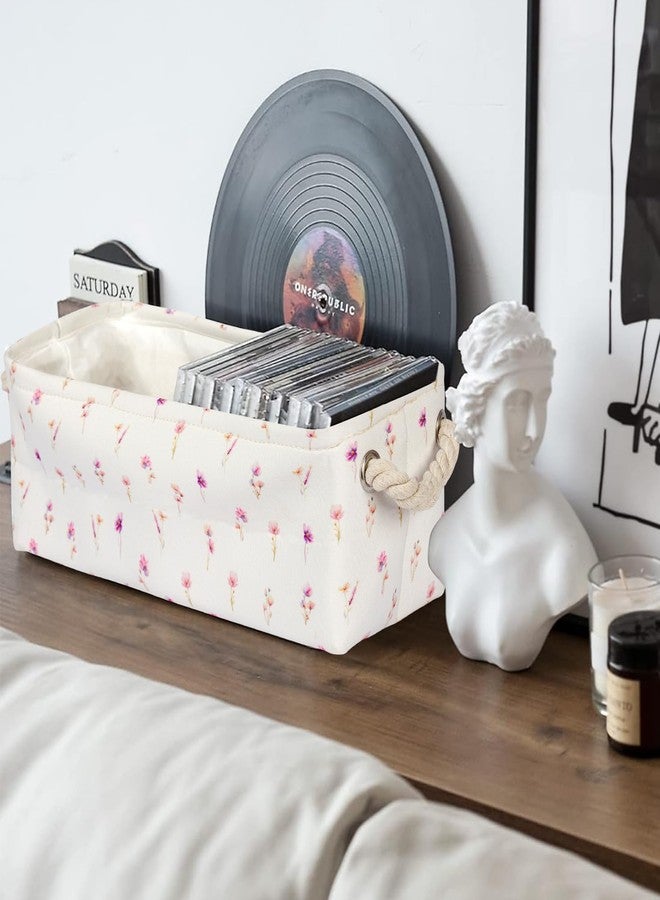BBSET 3PC Floral Narrow Storage Bins 15x6x5 inch Pink Flower Small Basket for Closet,Cabinet,Countertop Organizing Small Items Fabric Organizer with Handles, Toilet Paper Storage (Pink flower) - Image 4