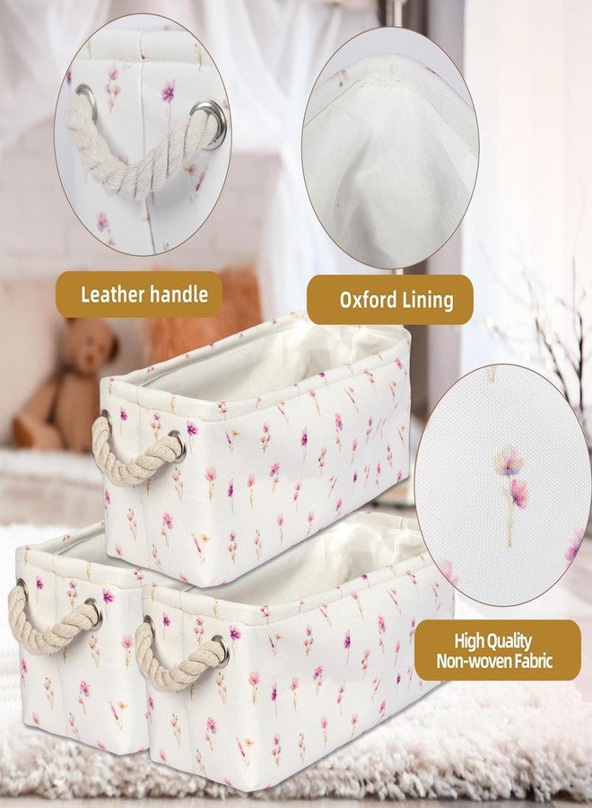 BBSET 3PC Floral Narrow Storage Bins 15x6x5 inch Pink Flower Small Basket for Closet,Cabinet,Countertop Organizing Small Items Fabric Organizer with Handles, Toilet Paper Storage (Pink flower) - Image 2