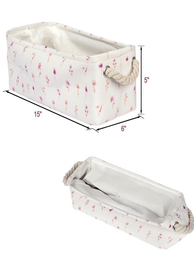 BBSET 3PC Floral Narrow Storage Bins 15x6x5 inch Pink Flower Small Basket for Closet,Cabinet,Countertop Organizing Small Items Fabric Organizer with Handles, Toilet Paper Storage (Pink flower) - Image 3