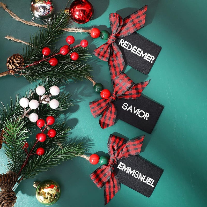 Containlol 50 Pieces Christmas Wood Stocking Name Tags Buffalo Plaid Bow Stocking Tags Hanging Chalkboard Tags with Thread 1 Roll Buffalo Ribbon Mini Tags Decoration for Home Party Gift SuppliesRed and Black - Image 5