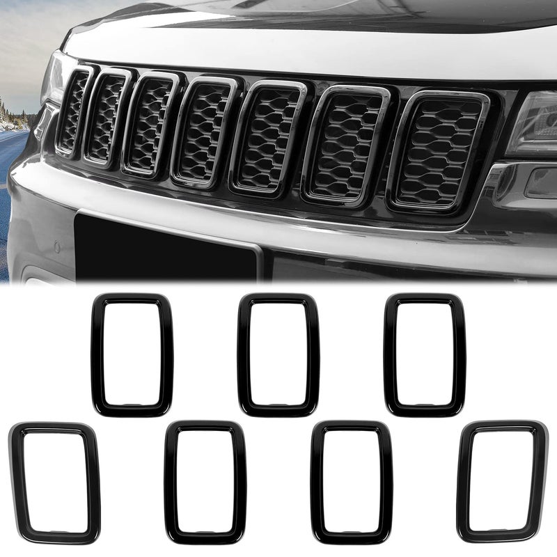 JeCar Front Grill Rings Grille Inserts Cover Trim Kit for 20172020 Jeep Grand Cherokee Black 7Pcs
