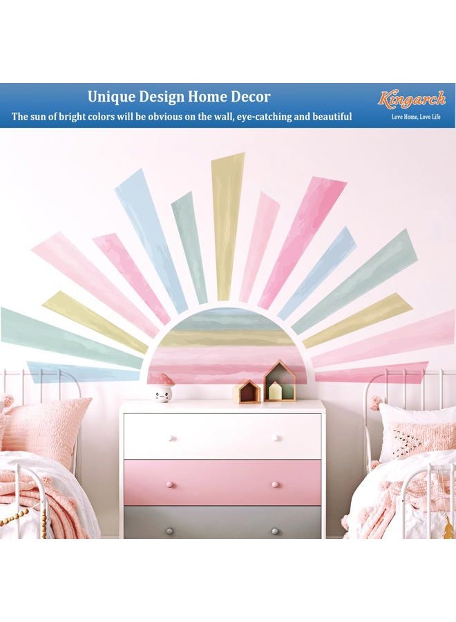 Kingarch Large Boho Half Sun Wall Decals, Sunshine Peel and Stick Fabric Nursery Wall Decor, Removable Home Room Wall Decor Murals Stickers for Kids Girls Toddler Bedroom Living Room Playroom - Image 3