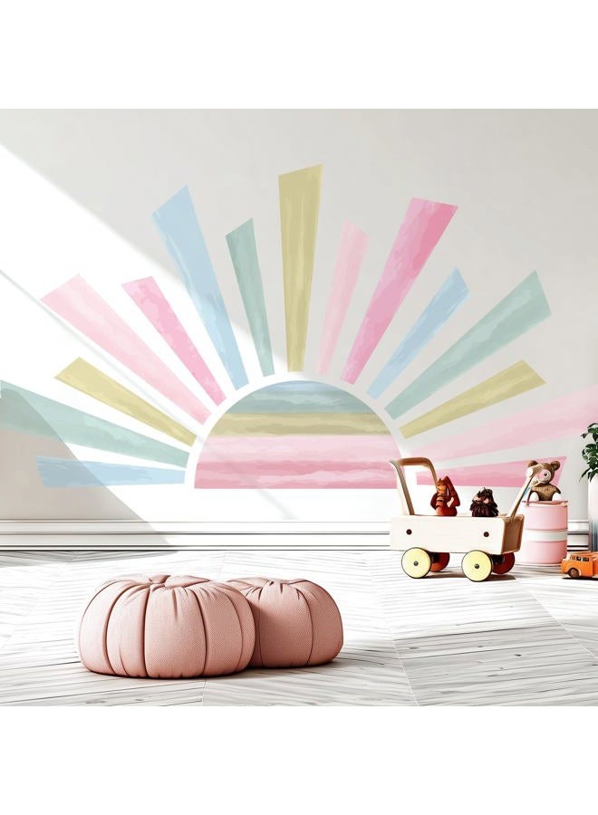 Kingarch Large Boho Half Sun Wall Decals, Sunshine Peel and Stick Fabric Nursery Wall Decor, Removable Home Room Wall Decor Murals Stickers for Kids Girls Toddler Bedroom Living Room Playroom - Image 1