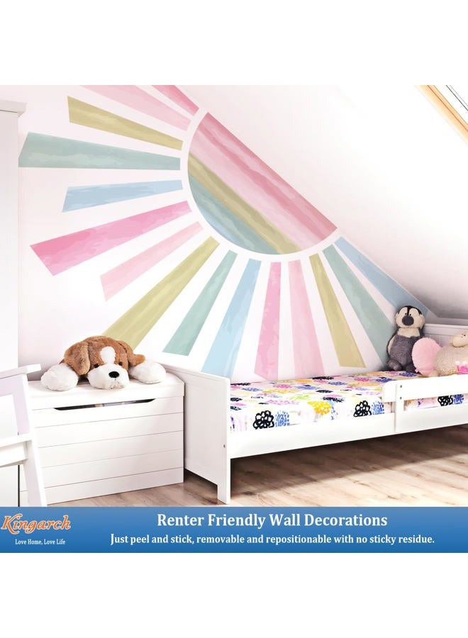 Kingarch Large Boho Half Sun Wall Decals, Sunshine Peel and Stick Fabric Nursery Wall Decor, Removable Home Room Wall Decor Murals Stickers for Kids Girls Toddler Bedroom Living Room Playroom - Image 4