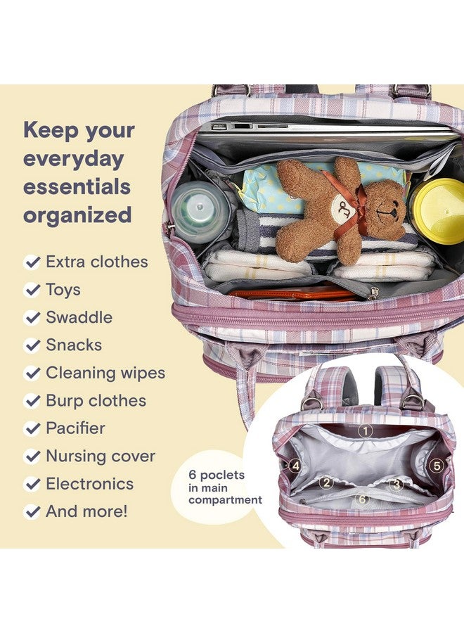 RUVALINO Diaper Bag Backpack - Multifunction Waterproof Travel Backpack, Maternity Baby Bag With Changing Pad & Stroller Ring & Pacifier Case, Pink Plaid  - Image 4