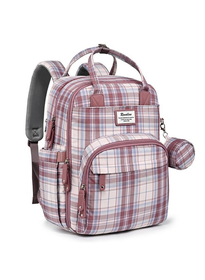 RUVALINO Diaper Bag Backpack - Multifunction Waterproof Travel Backpack, Maternity Baby Bag With Changing Pad & Stroller Ring & Pacifier Case, Pink Plaid  - Image 1