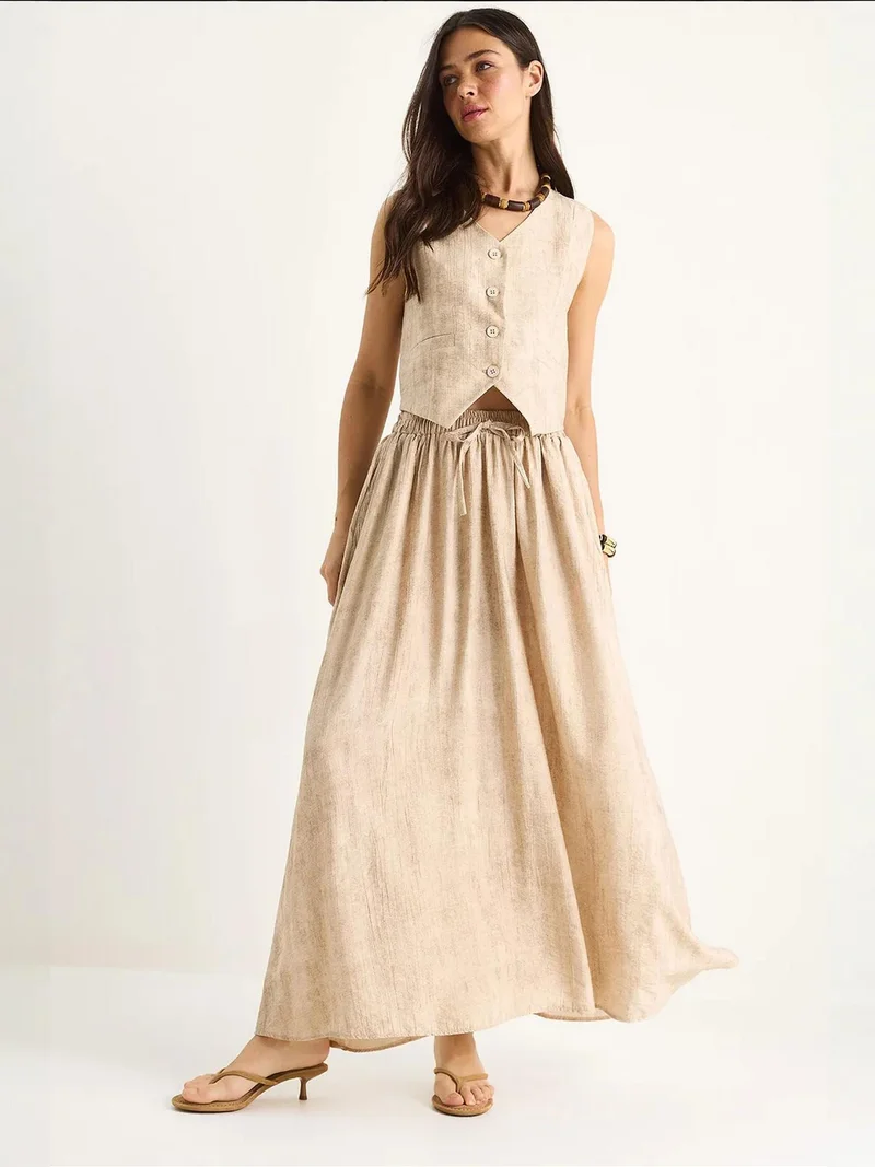 LUCCI Long V-Neck Flared Two-Piece Coord Set with Pockets