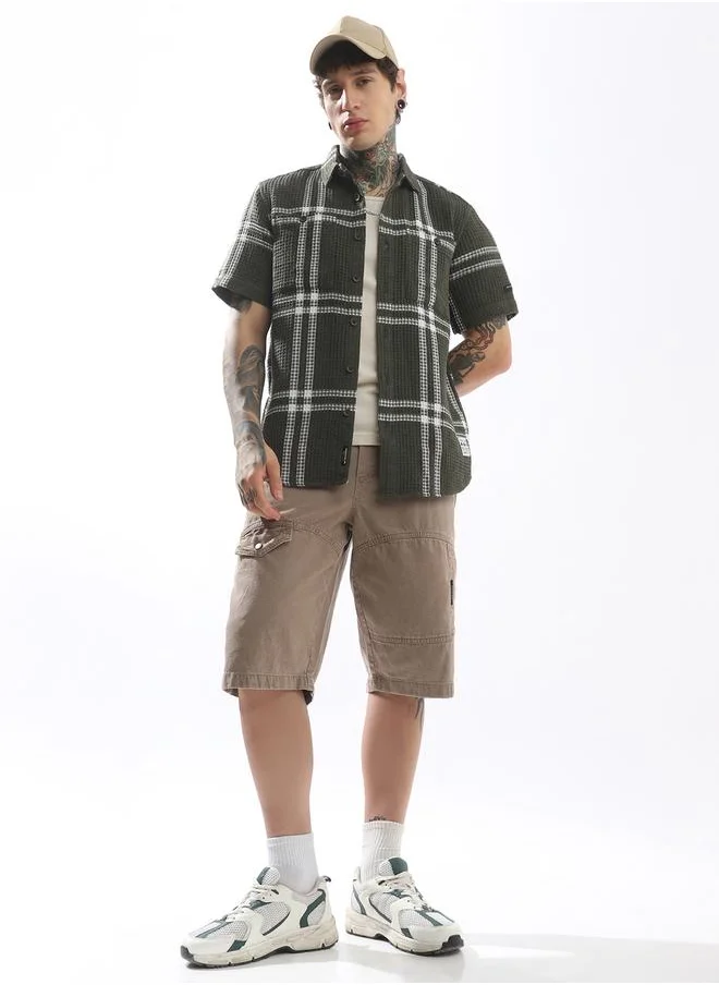 هوبرهولمي Green Shirts Checkered Button Woven Spread Collar Half Sleeves for Men – Style that defines you