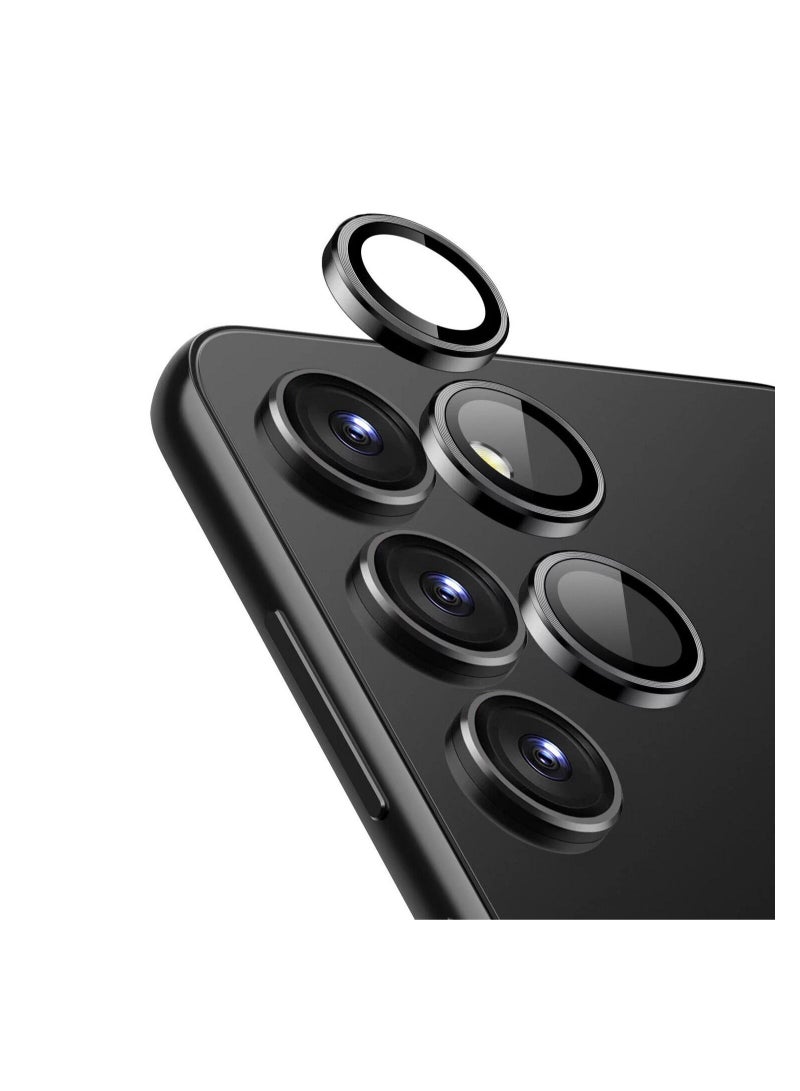 Wtech Samsung Galaxy S23 5G 2023 Premium Camera Lens Frame Tempered Glass Protector Aluminum Alloy Adhesive Coating (MLHICR) - Phantom Black - Image 1