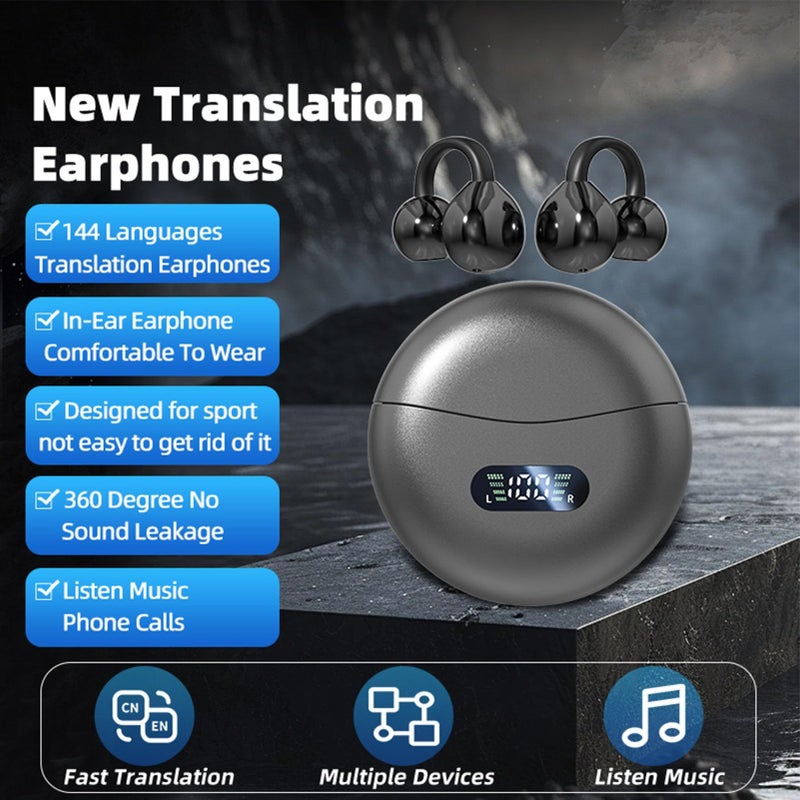 Translation Earbuds Real Time Ai Translator Bluetooth 5 Modern 144 Languages Translating Earbuds 3 Translation Modes HQ Sound ANC Android iOS Support Iron Gray - Image 3