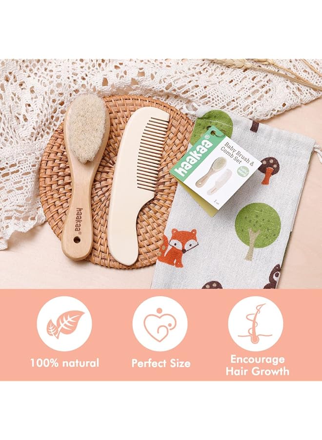 haakaa Goat Wool Baby Hair Brush And Comb Set 2 Pieces - Image 5
