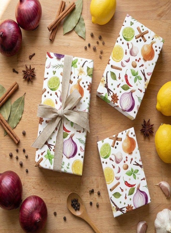 Liobelon Food Theme Wrapping Paper Roll - 17 Inch x 16.4 Ft - Cooking Spice Theme Gift Wrap, Watercolor Herb Gift Packing Supplies for Foodie Gift Decoration - Image 3