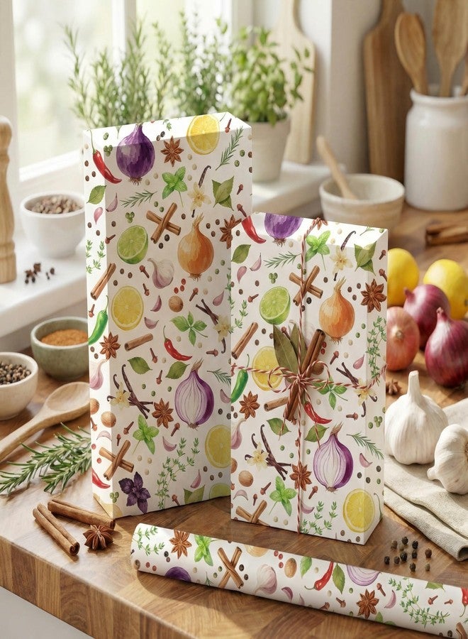 Liobelon Food Theme Wrapping Paper Roll - 17 Inch x 16.4 Ft - Cooking Spice Theme Gift Wrap, Watercolor Herb Gift Packing Supplies for Foodie Gift Decoration - Image 5