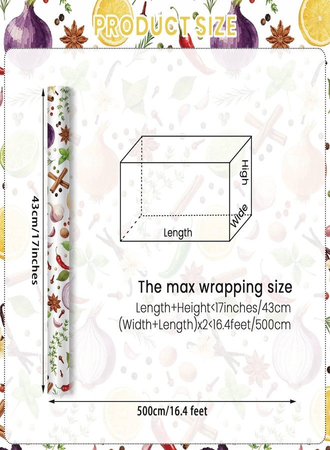 Liobelon Food Theme Wrapping Paper Roll - 17 Inch x 16.4 Ft - Cooking Spice Theme Gift Wrap, Watercolor Herb Gift Packing Supplies for Foodie Gift Decoration - Image 2