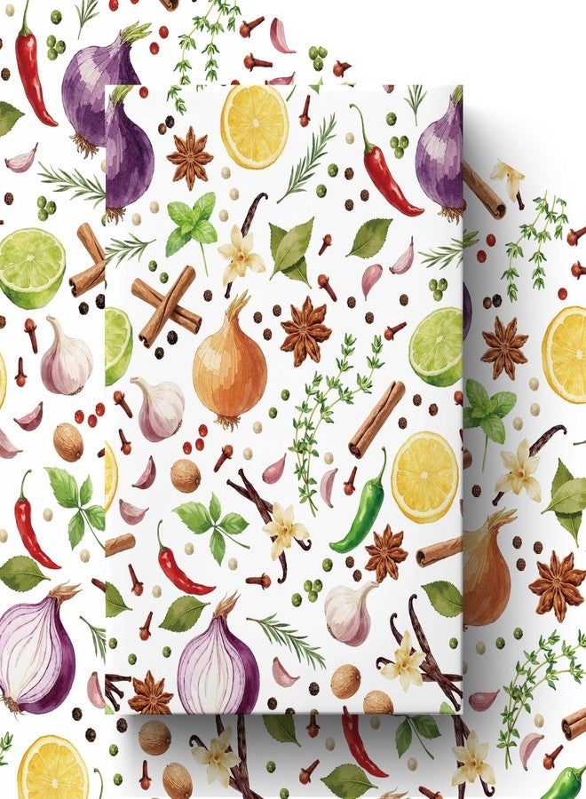 Liobelon Food Theme Wrapping Paper Roll - 17 Inch x 16.4 Ft - Cooking Spice Theme Gift Wrap, Watercolor Herb Gift Packing Supplies for Foodie Gift Decoration - Image 1