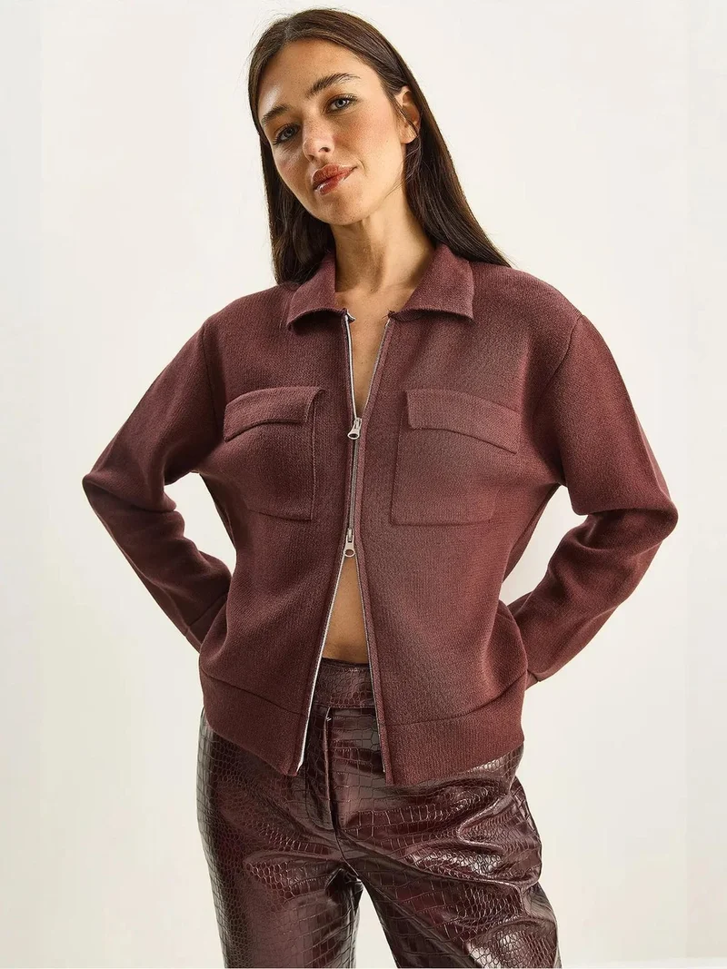 بيانكو لوتشي كارديجان محبوك مضلع من لوتشي بسحاب وجيوب