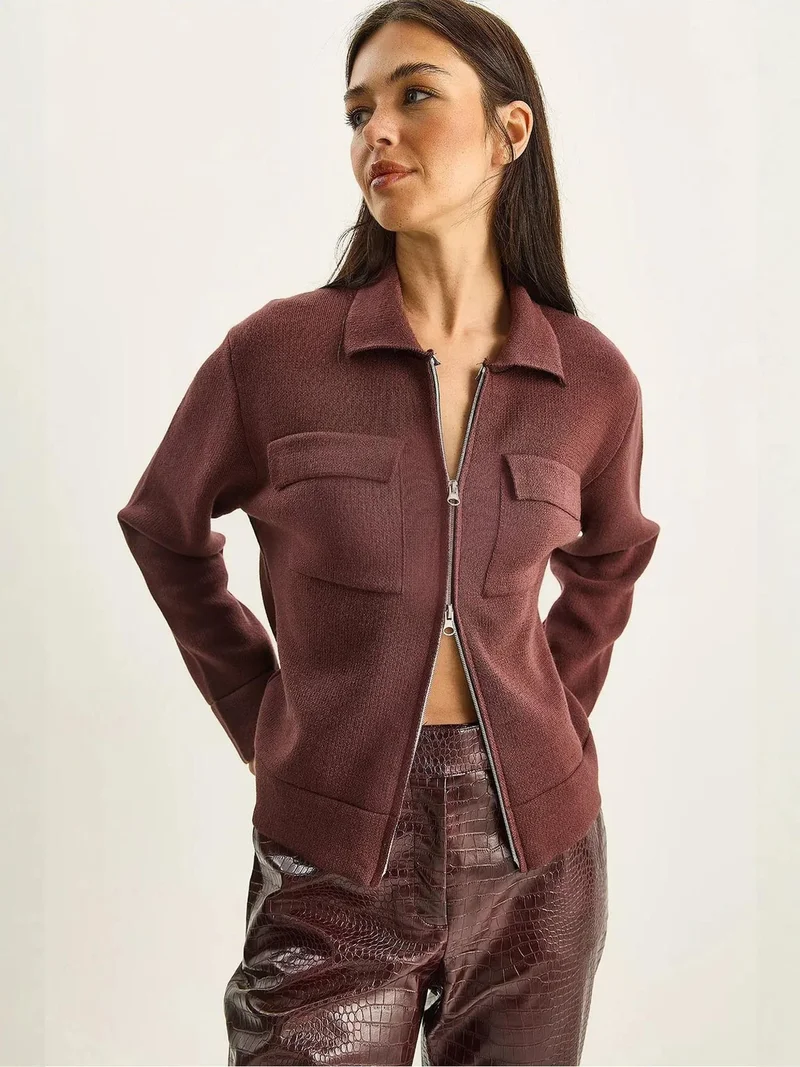 LUCCI Ribbed Knitwear Cardigan with Zipper and Pockets