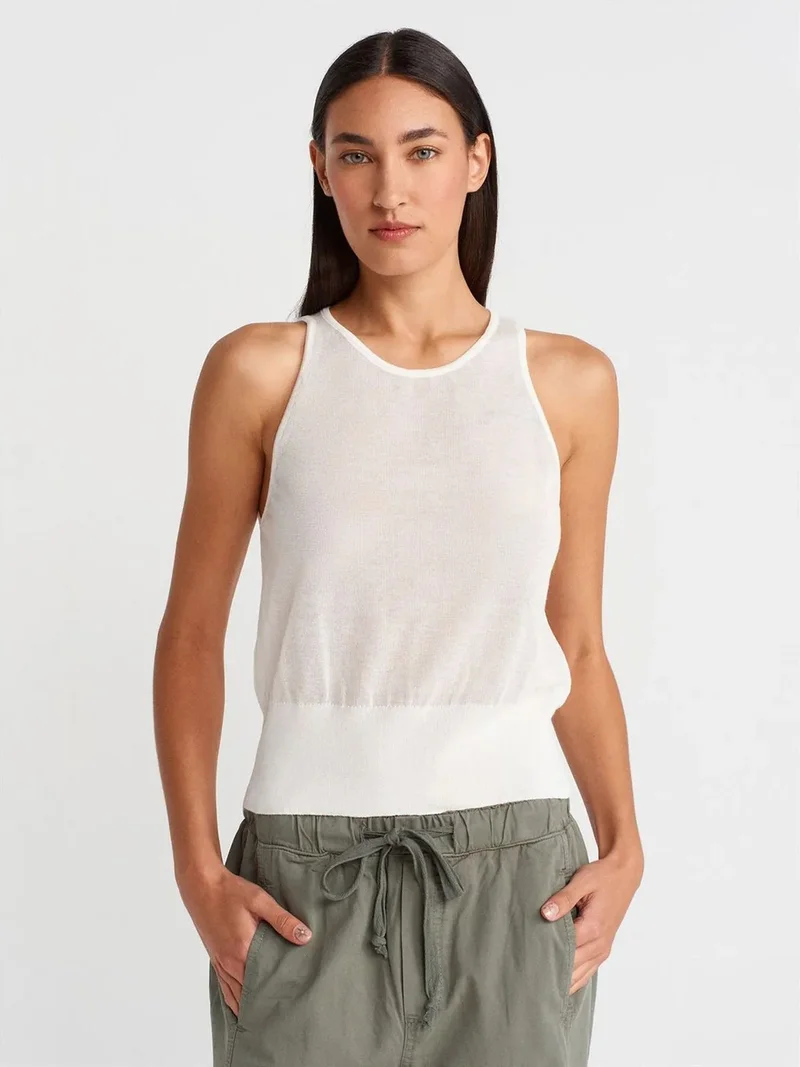 ديلفين Dilvin Ribbed Sleeveless Shell Top