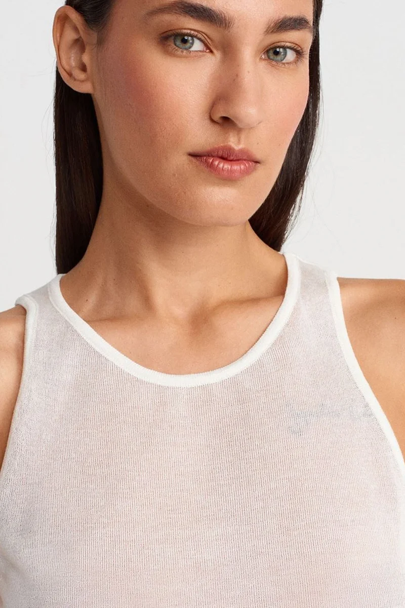 Dilvin Dusty White DILVIN Ribbed Sleeveless Shell Top for Women | Best Price UAE