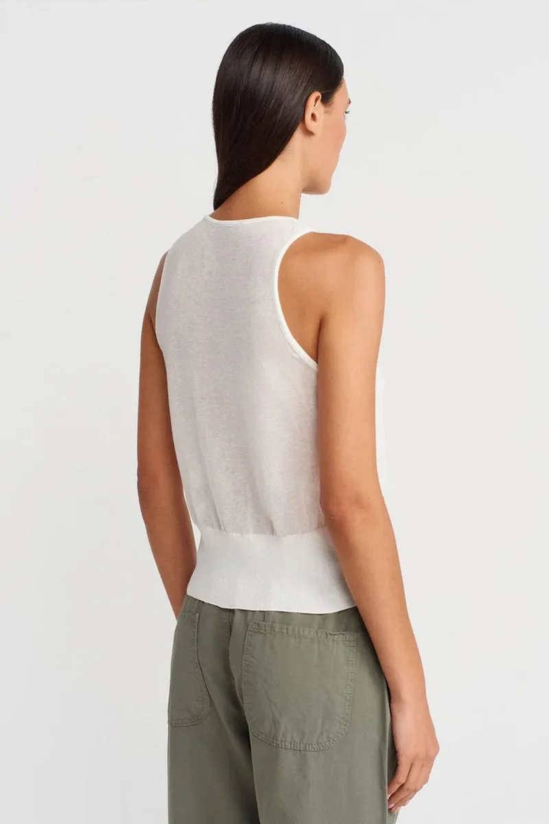 Dilvin Dusty White DILVIN Ribbed Sleeveless Shell Top for Women | Best Price UAE