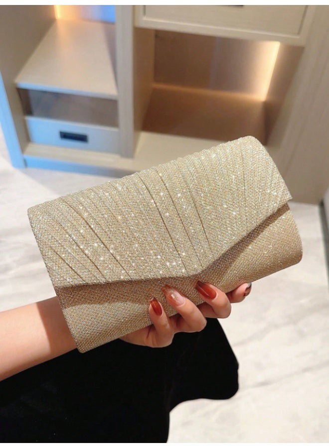 MHD Luxury Elegant Moonlight Evening Bag - Soft Cashmere Sparkling Beaded Clutch with Chain Strap & Pleated Detail - Perfect for Women, Brides at Parties, Weddings & Formal Events - Image 1