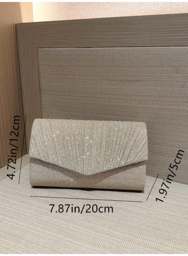 MHD Luxury Elegant Moonlight Evening Bag - Soft Cashmere Sparkling Beaded Clutch with Chain Strap & Pleated Detail - Perfect for Women, Brides at Parties, Weddings & Formal Events - Image 5