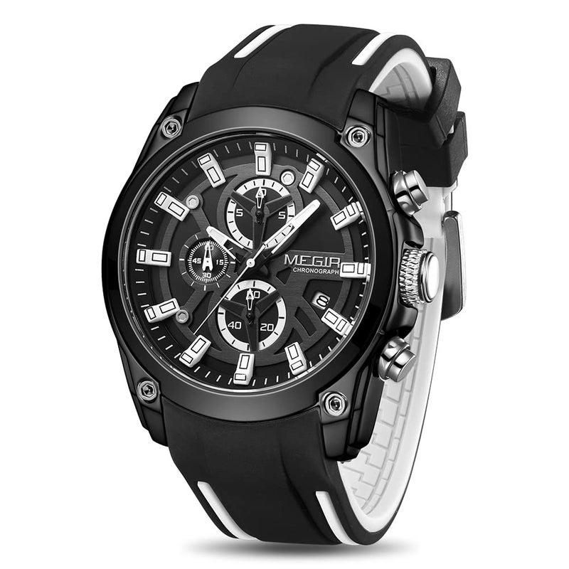 MEGIR Mens Analogue Sport Chronograph Luminous Quartz Watch with Fashion Silicone Strap White - Image 2