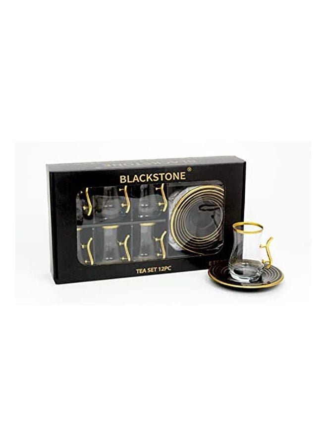 BLACKSTONE طقم شاي مع صحن، فناجين استكانا تركية أنيقة لفنجان قهوة الشاي للمنزل والمكتب، طقم من 12 قطعة، صنع في تركيا - ETS8802 (أسود)  - Image 4