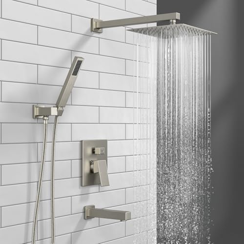 Lava Odoro Modern 3Setting Square Shower and Tub Faucet Set with Shower Head and Handheld Sprayer Brushed Nickel Rainfall Shower System with Tub Spout Shower Valve Trim Kit SF103BNT - Image 3
