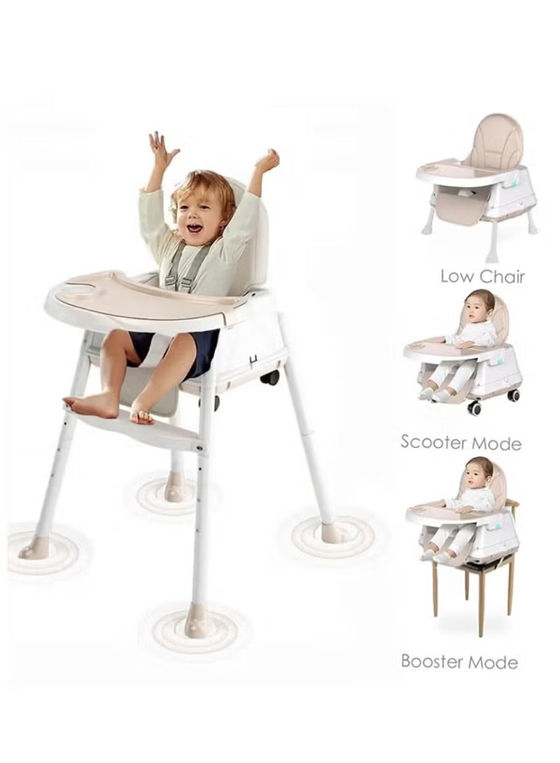 Arabest Baby High Chair, Portable Feeding Chair with Dining Tray, Height-Adjustable Toddler Dining Chair for Babies and Toddlers(Beige) - Image 1