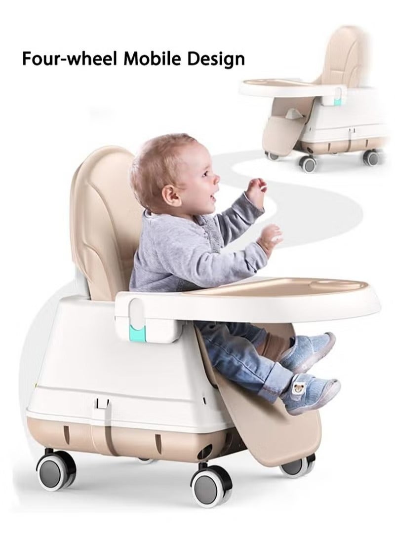 Arabest Baby High Chair, Portable Feeding Chair with Dining Tray, Height-Adjustable Toddler Dining Chair for Babies and Toddlers(Beige) - Image 5