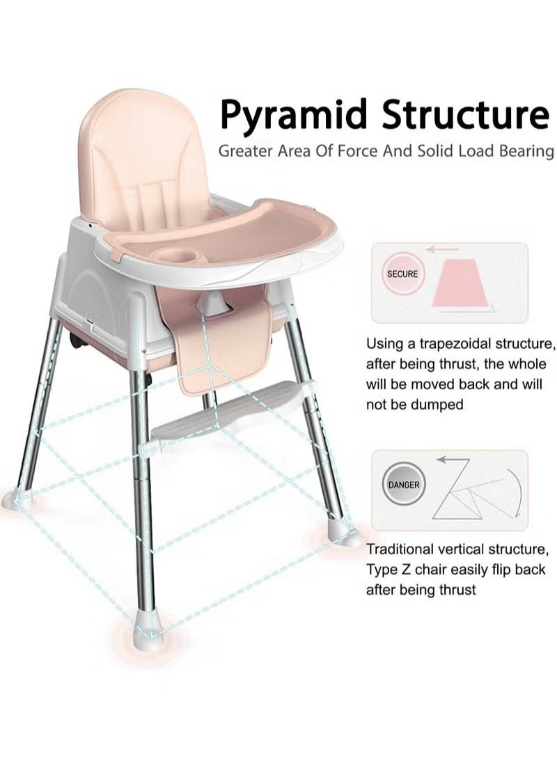 Arabest Baby High Chair, Portable Feeding Chair with Dining Tray, Height-Adjustable Toddler Dining Chair for Babies and Toddlers(Beige) - Image 2