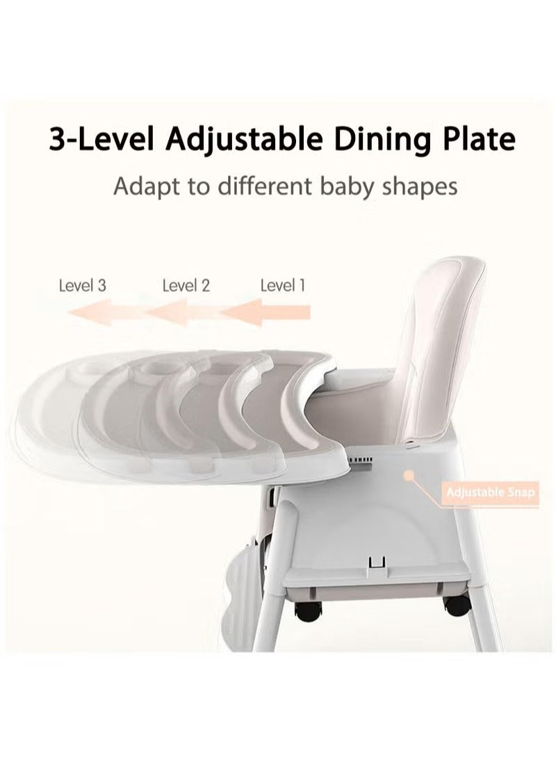 Arabest Baby High Chair, Portable Feeding Chair with Dining Tray, Height-Adjustable Toddler Dining Chair for Babies and Toddlers(Beige) - Image 4